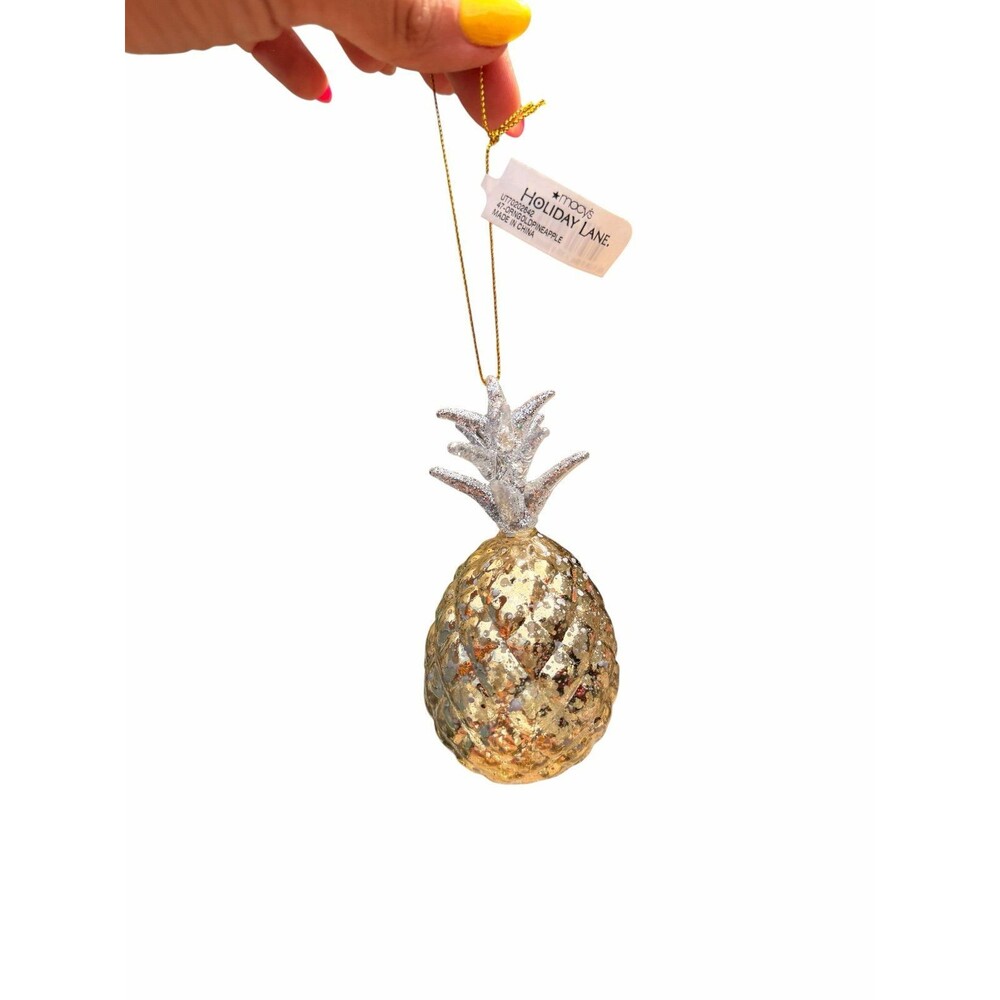 New Macy’s Holiday Lane Gold Pineapple Glass Ornament Christmas